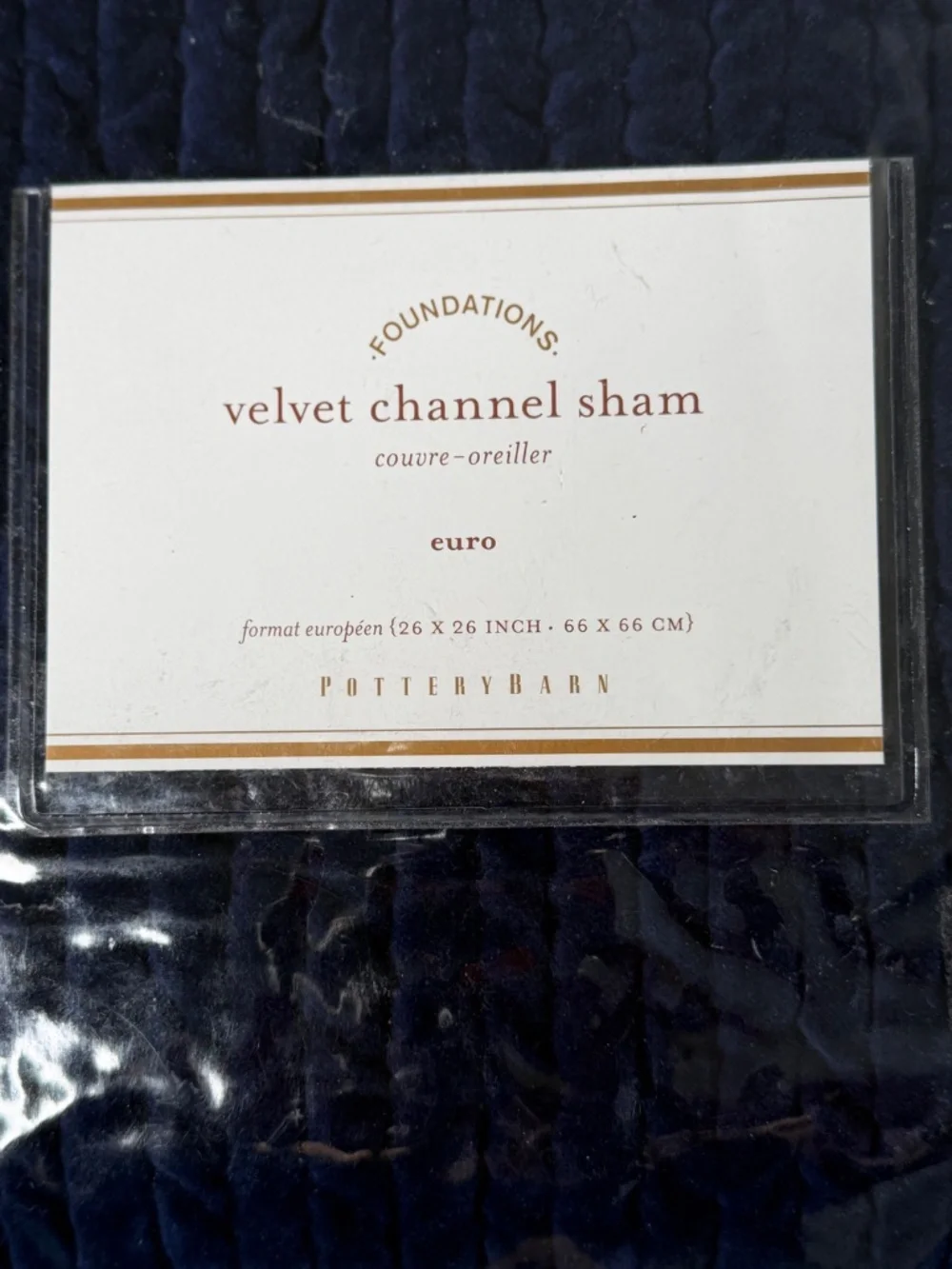Pottery Barn Velvet Channel Sham Euro Twilight Blue NWT 26x26